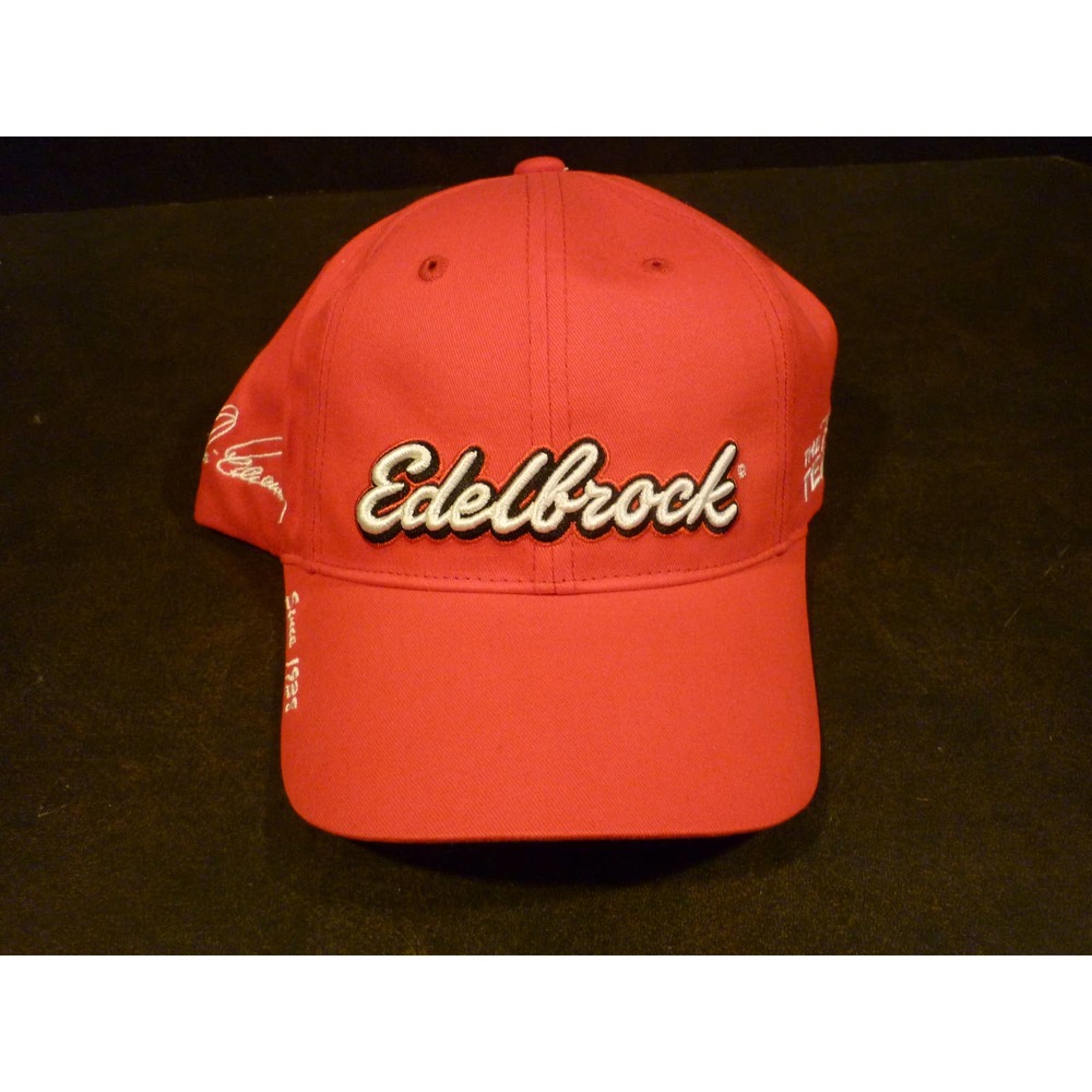 VINTAGE Edelbrock Nascar Strapback Trucker Dad Hat Red Racing NOS
